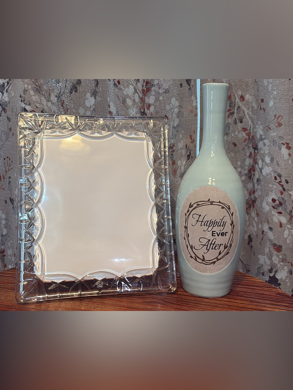 Decorative wedding Clear frame  & Pale Blue Ceramic bottle Set